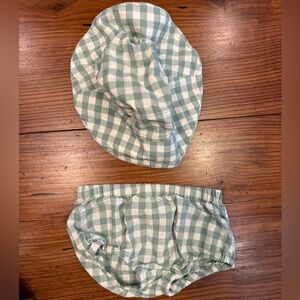 Pehr Baby Gingham Hat and Bloomers Set - Green